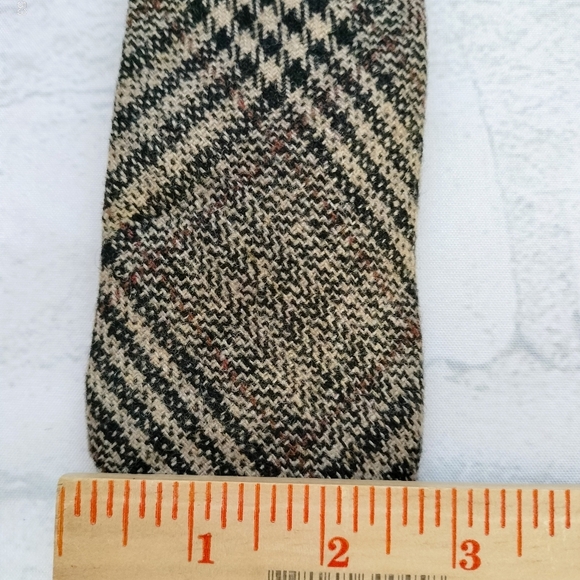 SPREZZA Mens Designer Wool Blend Skinny Tie Necktie Plaid Black Tan Retro - Picture 6 of 8